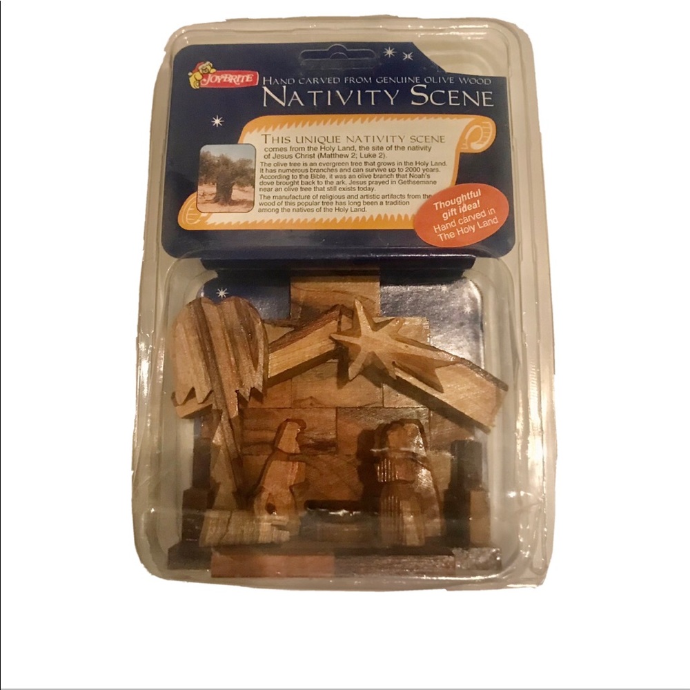 Vintage Nativity Scene Hand Carved Olive Wood JoyBrite Made in Israel New